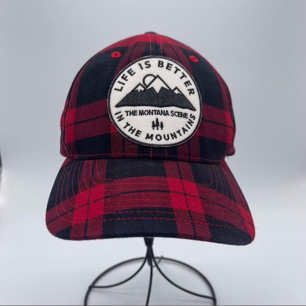 Montana Scene, Life is Better in the Mountains Plaid Ball cap. Size Small/Medium